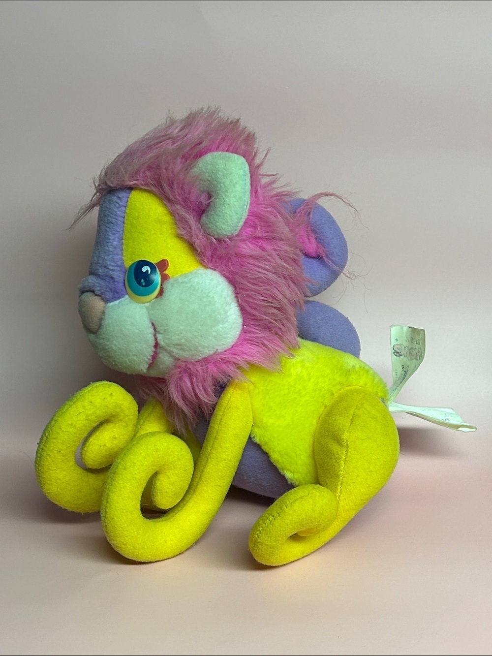 🔥🔥Mattel Stuffed Plush PET HOOKS Leroy Lion Yellow Pink Purple  Vintage 1987